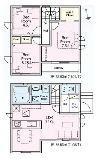 【間取り】 | 西東京市中町５丁目　新築戸建て | 3LDK・土地面積73.34ｍ2・建物面積73.06ｍ2