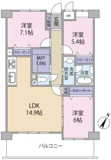 【間取り】 | ヴェール牛田 | 全室洋室＋大容量収納部屋あります