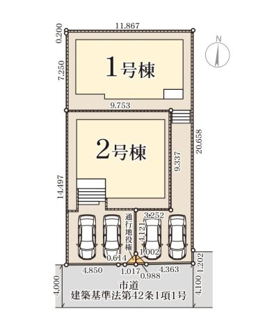 福岡市西区下山門1丁目第1-2棟（1号棟）の区画図|配置図（1号棟）