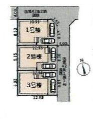 【区画図】 | 厚木市林2丁目  2号棟 | 2号棟　東側約4ｍ公道　駐車2台（車種によります）　敷地面積32.1坪