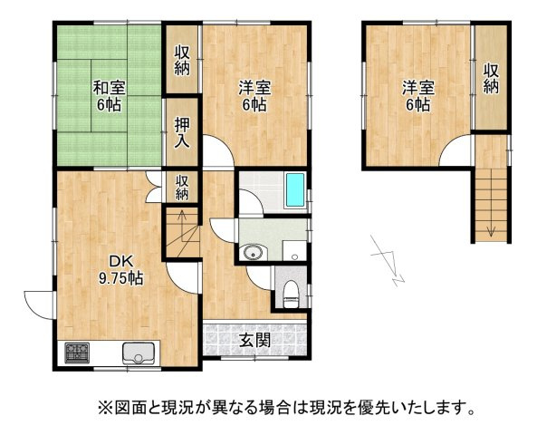 野洲市比江　中古戸建ての間取り|全室6帖以上+全居室収納のゆったりとした間取り設計。