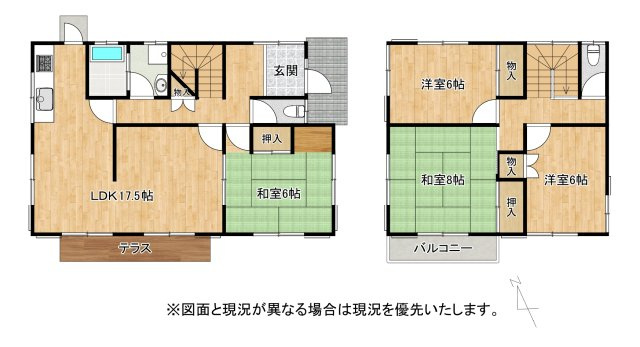 草津市桜ケ丘4丁目　中古戸建ての間取り|全室6帖以上のゆとりある間取り設計。