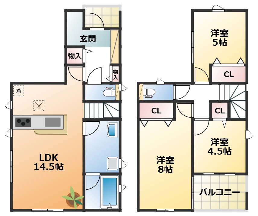 CRADLEGARDEN宇都宮市桜第3の間取り|南向きで陽当たりの良い間取りです
