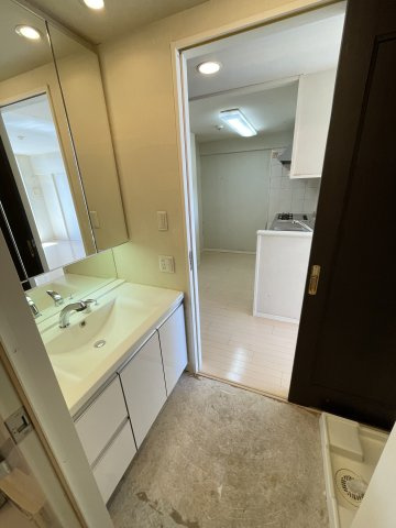 ナイスエスアリーナ荒池公園　の洗面所|三面鏡洗面台は幅が広く朝の身支度もしやすいです！