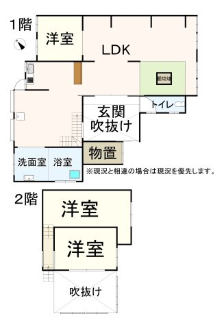 築年数不詳　菊池市下河原日向　古民家の間取り|家族みんなのマイルームを持てる3LDKの間取りです