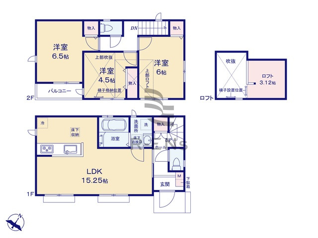 【間取り】 | 西東京市東町１丁目　新築戸建て　B号棟 | 3LDK・土地面積99.00ｍ2・建物面積75.77ｍ2