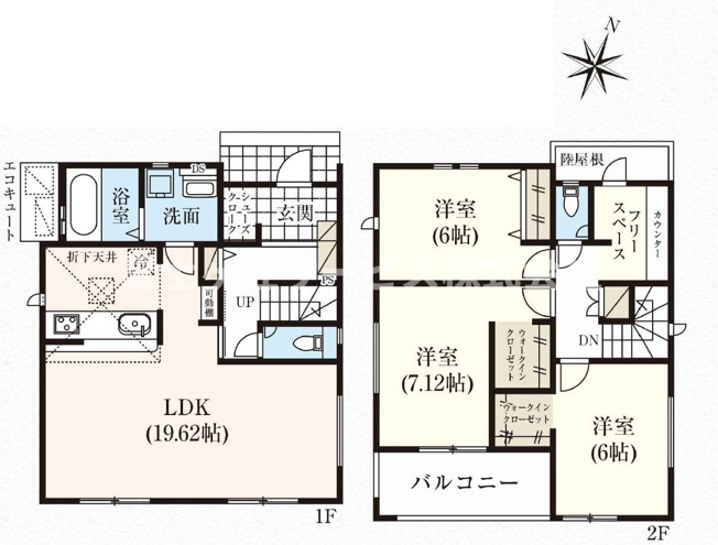 【間取り】 | 袋井市旭町 新築一戸建て 2号棟 | 効率的かつ暮らしのことをしっかり考えた間取りです