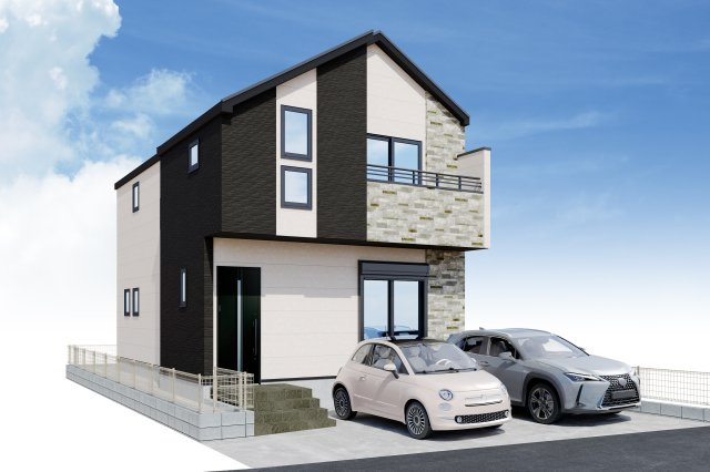 新橋町新築戸建て　全2棟の外観|◆爽やかな青空の下に贅沢なほどに降り注ぐ陽光、豊かな居住性と、クオリティが見事に調和した住空間は、住まうことの喜びを感じさせてくれます。ゆとりある広い敷地で開放的なお住まいです。