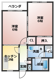【間取り】 | グランディ本江Ⅰ | 全室洋室です