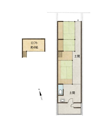 鞍馬口駅6分 護りたい、愛しの小町家の間取り|コンパクトなロフトつき平家です