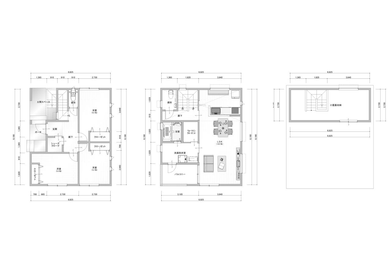 南国市里改田　新築戸建【2階リビング】の間取り|3LDK+小屋裏収納　建物面積　103.92㎡　（約31.43坪）
