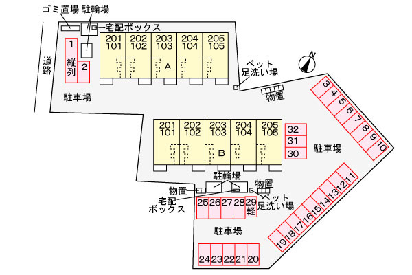 コスタⅡの区画図|駐車場