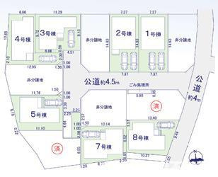 茅ヶ崎市松が丘1丁目　新築戸建　全9棟の区画図|対象地は7号棟です