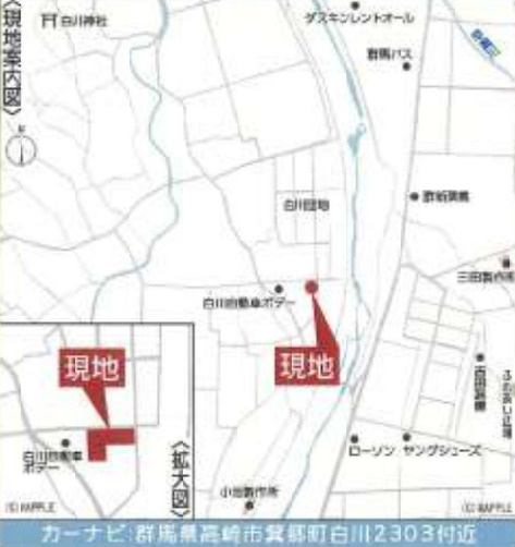 【新築平屋】高崎市箕郷町白川第2　１号棟(全６棟)　クレイドルガーデン　新築建売分譲の地図