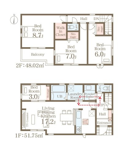 福岡市西区下山門1丁目第1-2棟（1号棟）の区画図|配置図（1号棟）