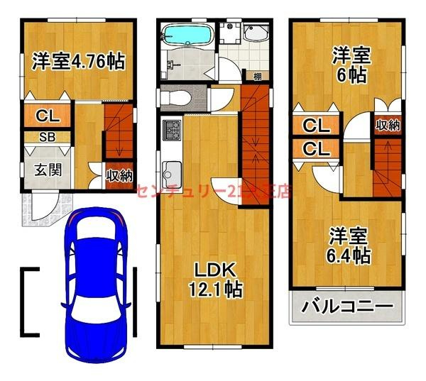 此花区春日出南2丁目建築条件付土地の区画図|建物価格2080万円