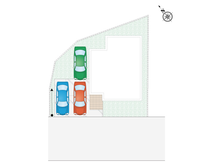 久喜市西（全28区画）1号棟　区画図　3台分のゆとりある駐車スペース！宅配ボックス搭載門柱付きで在宅・不在問わず宅配便を受け取れます。洗車やガーデニングに便利な外水栓付きです