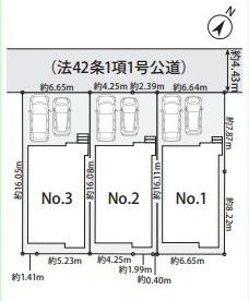 【区画図】 | 南区若松6丁目 3号棟 | No.3　北西側4.4m道路　カースペース並列で２台（車種による）
