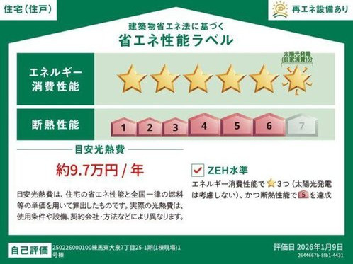 練馬区東大泉7丁目　東南角地　快適省エネ邸宅の省エネ性能ラベル