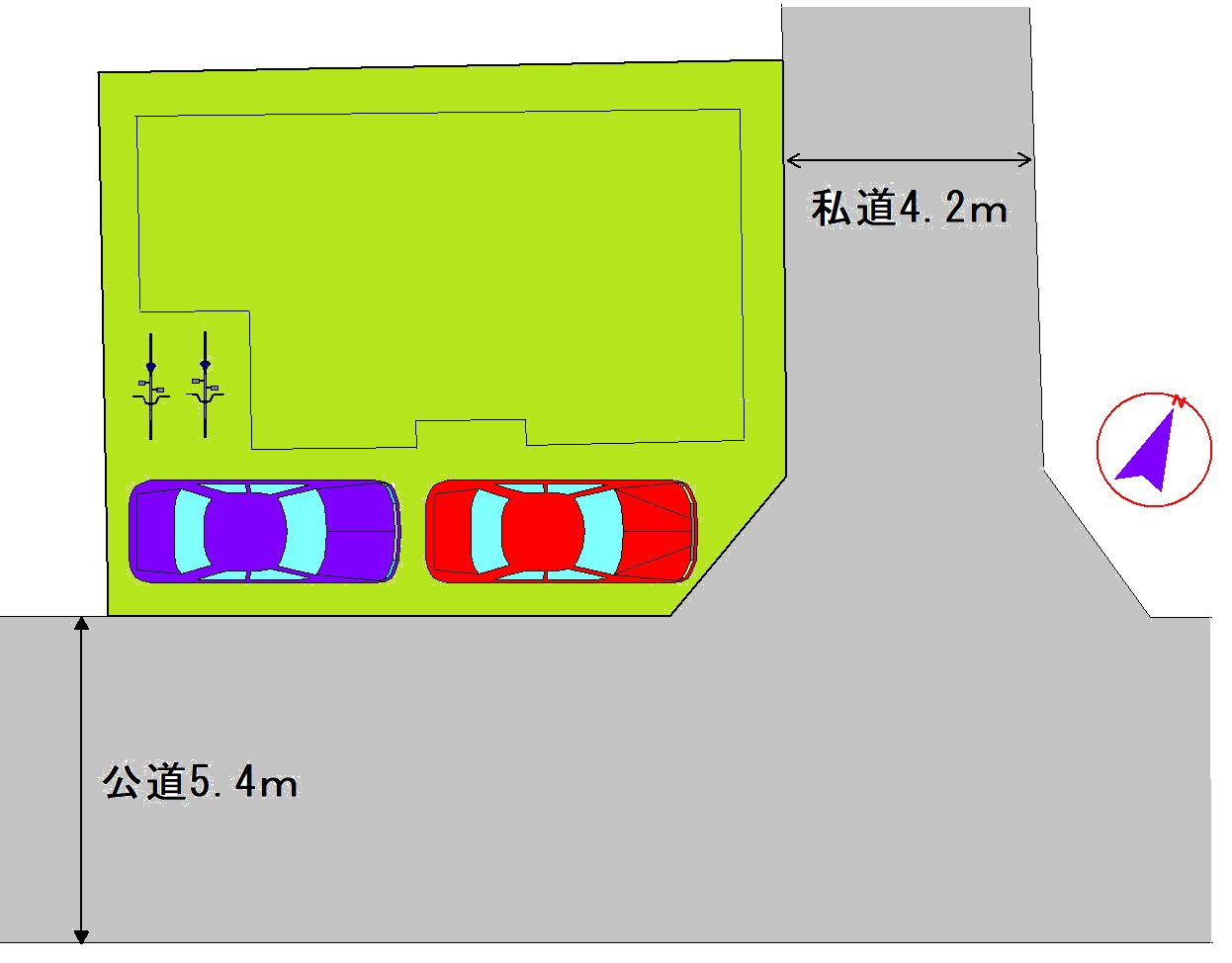 【弊社専任】狭山市堀兼　中古戸建　東南角地　駐車２台可の区画図