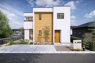 【完成予想図】 | 宇治市宇治野神2期　売土地　建築条件付き | お客様のお好みに合わせて、外観デザインも一緒に作り上げていきます。「ひと目で分かるアトリエの家」をコンセプトに、木・金属・吹抜けを組み合わせ”あなたらしさ”を表現できる外観づくりが可能です。