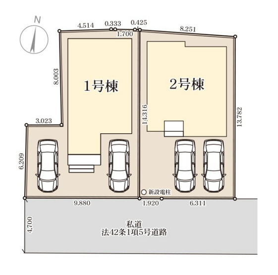 【区画図】 | 福岡市早良区飯倉4丁目　1号棟（全2棟）【仲介手数料無料・0円】 | 区画図です。1号棟