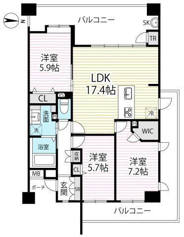 ◆２０２６年２月リフォーム完了◆８階建て７階部分角部屋◆ペット飼育可（細則有）◆シャリエ大津皇子が丘の間取り