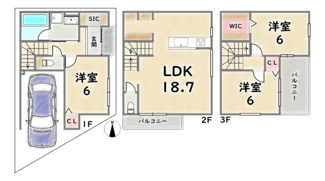 【参考プラン】 | 下京区梅小路高畑町　建築条件付 | 《1号地参考プラン》建物価格：1929万円　延床面積：88.33平米（1F:26.77平米　2F:34.02平米　3F:27.54平米）