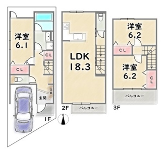【参考プラン】 | 下京区梅小路高畑町　建築条件付 | 《2号地参考プラン》建物価格：1899万円　延床面積：90.71平米（1F:29.00平米　2F:35.06平米　3F:26.65平米）
