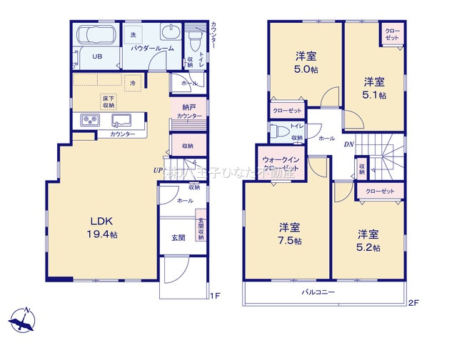 『八王子市新築戸建て』八王子市東中野68-1【仲介手数料無料】　　１期の間取り|～仲介手数料無料☆八王子ひなた不動産～八王子市東中野　新築戸建て