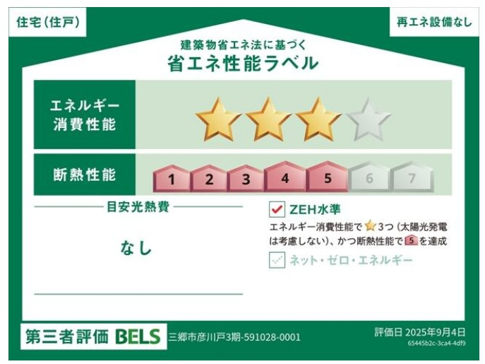 三郷市彦川戸１丁目新築戸建（彦川戸３期）の省エネ性能ラベル|省エネ性能ラベル・ZEH水準