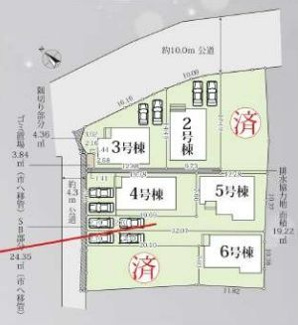 【区画図】 | 秦野市堀山下 3号棟 3期 | ３号棟　北東・北西角地　北東側10m道路　北西側4.3m　カースペース並列で２台（車種による）