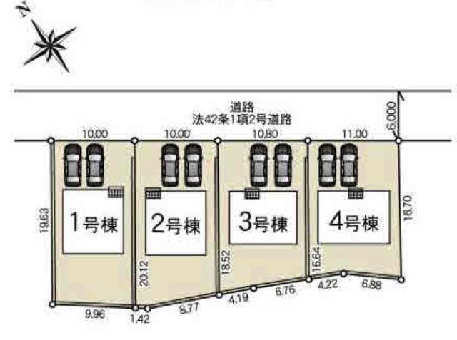 【Cradle garden】宇都宮市野沢町 第4 全4棟の区画図