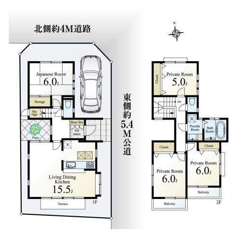 杉並区桃井1丁目の間取り|4LDK、土地面積101.98m2、建物面積92.74m2 、カースペース付