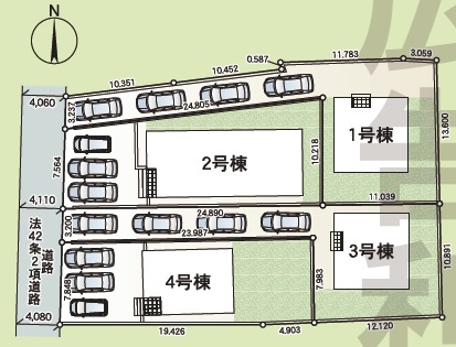 南城市佐敷冨祖崎　第7（全4棟）ラスト4号棟の区画図|4号棟　
