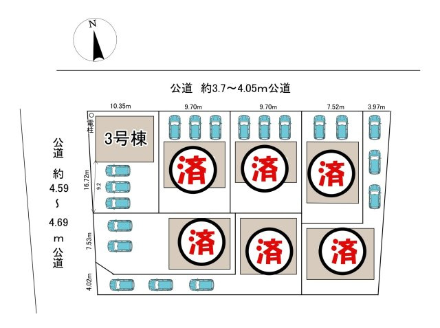 【今からご案内可能】みよし市福田町屋敷浦　全7棟の区画図|全体区画数｜全7棟
◆駐車２～３台可能！(但し、車種による)
◆車通り少ない閑静な住宅街です♪
◎まずは、お気軽にお問い合わせください。現地を案内しながら周辺環境も見て頂けます。　　　　　　　　　　　