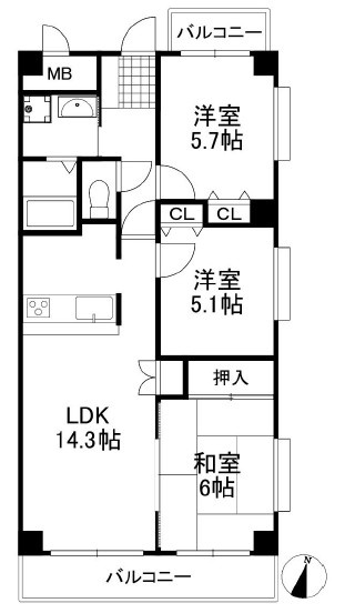 シャルマンフジ堺北の間取り