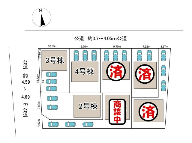 みよし市福田町屋敷浦　全7棟の区画図|全体区画数｜全7棟
◆駐車２～３台可能！(但し、車種による)
◆前面道路車通り少なく閑静な住宅街です。
◎まずは、お気軽にお問い合わせください。現地を案内しながら周辺環境も見て頂けます。　　　　　　　