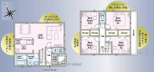 三郷市早稲田6丁目　新築戸建　全4棟　1号棟の間取り|家族それぞれの個室も持てる2階に4部屋ある4LDKの邸宅