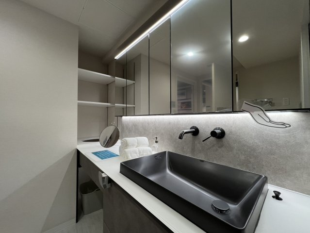 鏡右下に手をかざすと自動でライトがつきます！