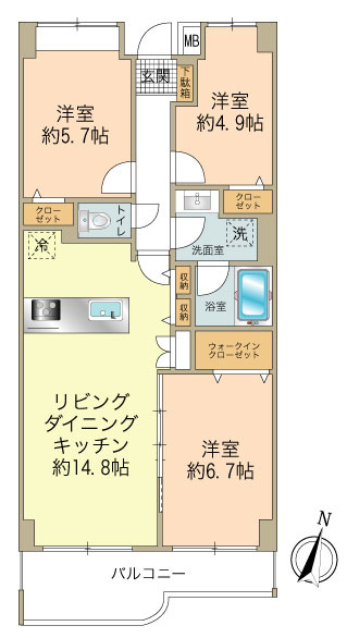 3LDK、約71.71㎡、南東向き