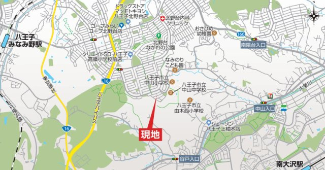 祝成約　八王子市　北野台　新築戸建て　の地図|～仲介手数料無料☆八王子ひなた不動産～八王子市北野台　新築戸建て