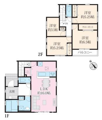 茅ヶ崎市美住町　新築戸建　全6棟の間取り|南西向き　４LDK
