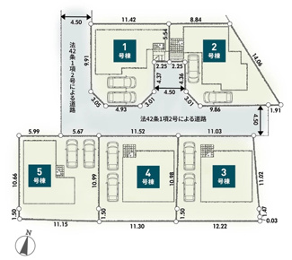【区画図】 | 秦野市戸川  2号棟 第3 | 2号棟　南東側・南西側各約4.5ｍ開発道路　駐車2台（車種によります）　敷地面積40.3坪