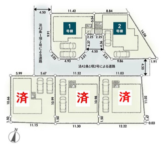 【区画図】 | 秦野市戸川  2号棟 第3 | 2号棟　南東側・南西側各約4.5ｍ開発道路　駐車2台（車種によります）　敷地面積40.3坪