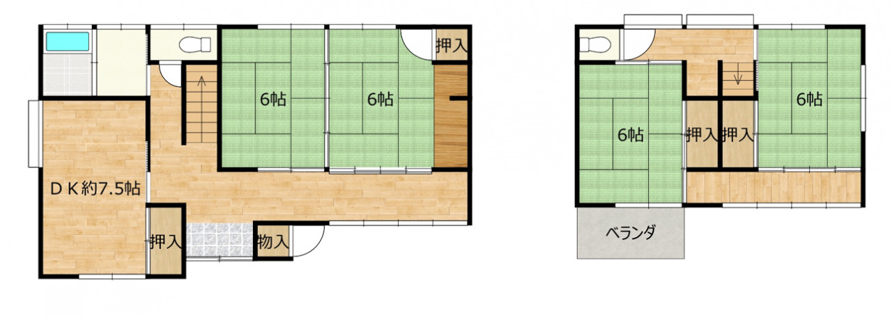 永吉2丁目　中古戸建ての間取り|リフォーム前間取図。3LDKへ間取り変更します。