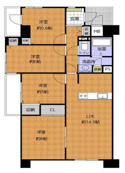 【間取り】 | ファミールハイツ八尾B棟 | 三方角住戸！全洋室4LDK！室内水廻り設備一新！全建具新調、全面リフォーム済み☆食洗機・モニターホン完備☆2面バルコニー、玄関ポーチ付きです☆