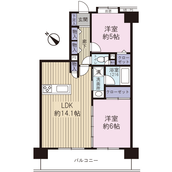 オール洋室の2LDKで使いやすい間取です。