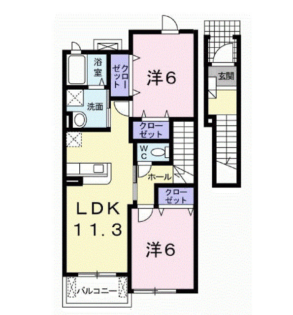 熊本市東区小山２丁目のアパートの間取り