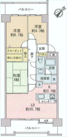 東建ニューハイツ入間の間取り|自然が多いマンションって珍しいですよ♪